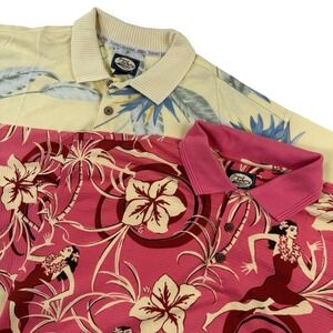 Tommy Bahama Hawiian Floral Print Hula Dancer Polo Shirt Men's Large - Lot of 2